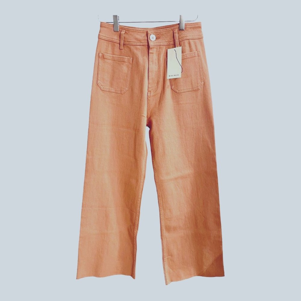 NEW NWT! MIOU MUSE WIDE LEG CROP PANTS STRETCH HIGH RISE patch pockets sz M